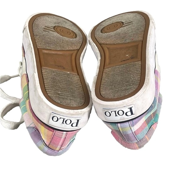 US Polo Ralph Lauren Women’s Size 6 Multicolor Plaid Fabric Sneakers Preppy - Picture 4 of 6